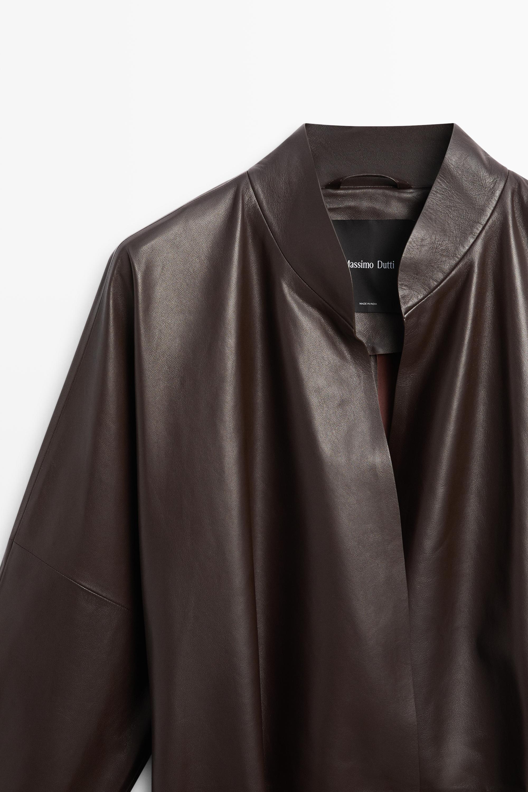 Veste croisée à nouer en cuir nappa